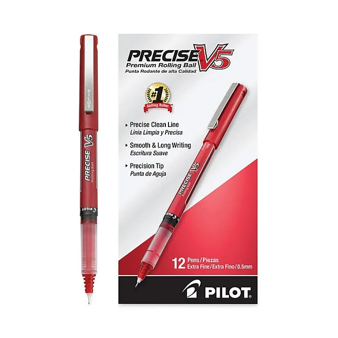 Pilot Precise V5 Roller Ball Precision Point Stick Pens, Extra-Fine, Red, 12 ct. 4