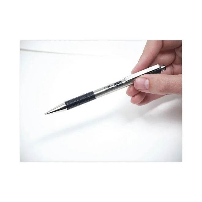 Zebra F-301 Ballpoint Pen, Retractable, Fine 0.7 mm, Black Ink, Stainless Steel/Black Barrel, 2/Pack 4
