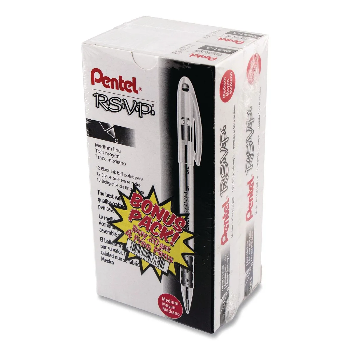 Pentel - R.S.V.P. Ballpoint Stick Pen, Black Ink, Medium - 24 per Pack