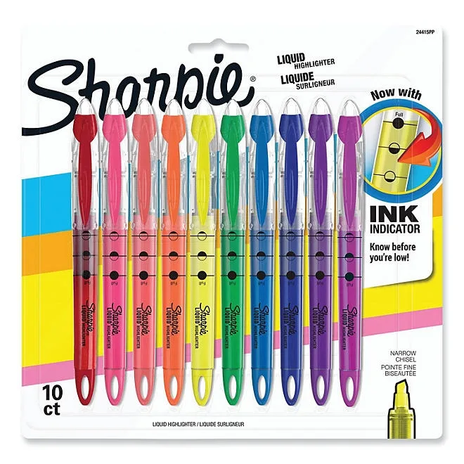 Sharpie - Accent Liquid Pen Style Highlighter, Chisel Tip, Assorted - 10/Set 2