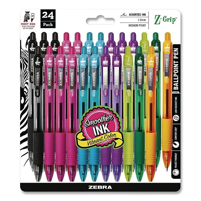 Zebra Z-Grip Ballpoint Pen, Retractable, Medium 1 mm, Assorted Artistic Ink and Barrel Colors, 24/Pack 3