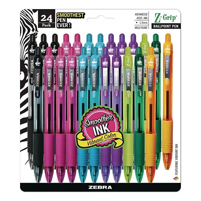 Zebra Z-Grip Ballpoint Pen, Retractable, Medium 1 mm, Assorted Artistic Ink and Barrel Colors, 24/Pack 2