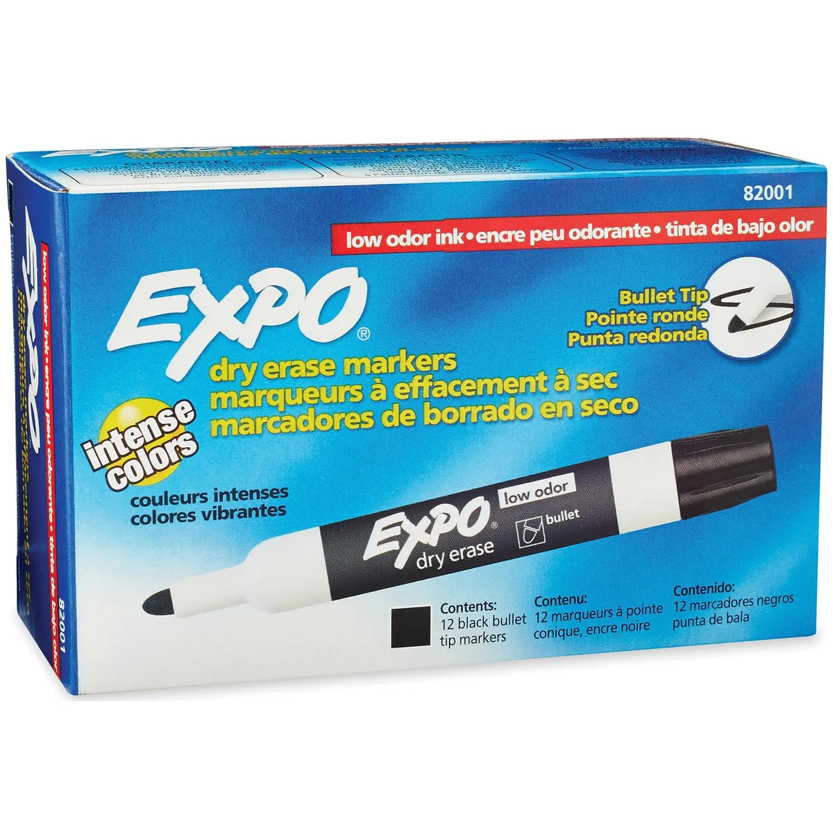 EXPO Low Odor Dry Erase Markers, Black Bullet Tip, 12 ct.