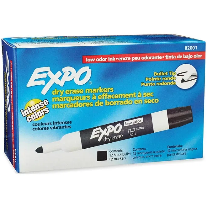 EXPO Low Odor Dry Erase Markers, Black Bullet Tip, 12 ct. 2
