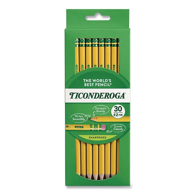 Ticonderoga Pre-Sharpened Pencil, HB 2, Yellow Barrel, 30ct. 2
