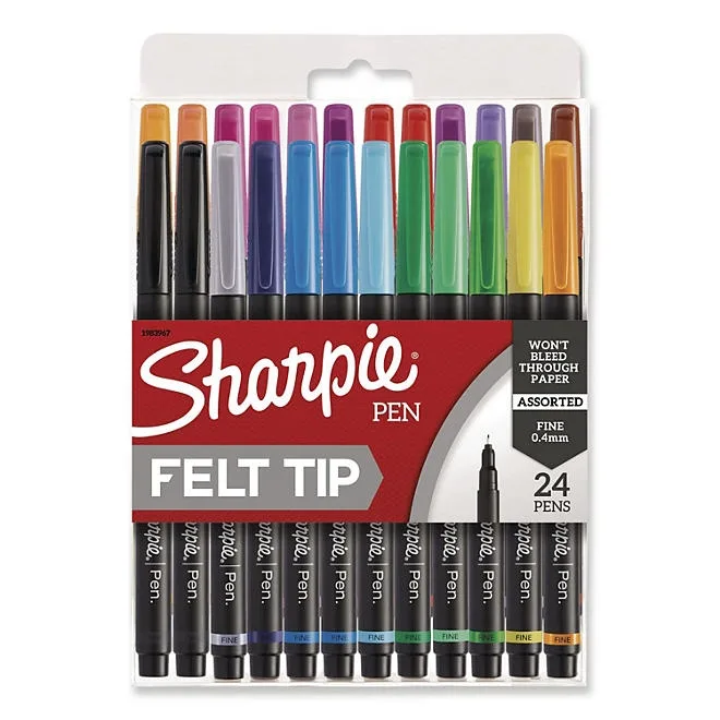 Sharpie Art Pen Porous Point Pen, Stick, Fine 0.4 mm, Assorted Ink Colors, Black Barrel, 24/Pack 2