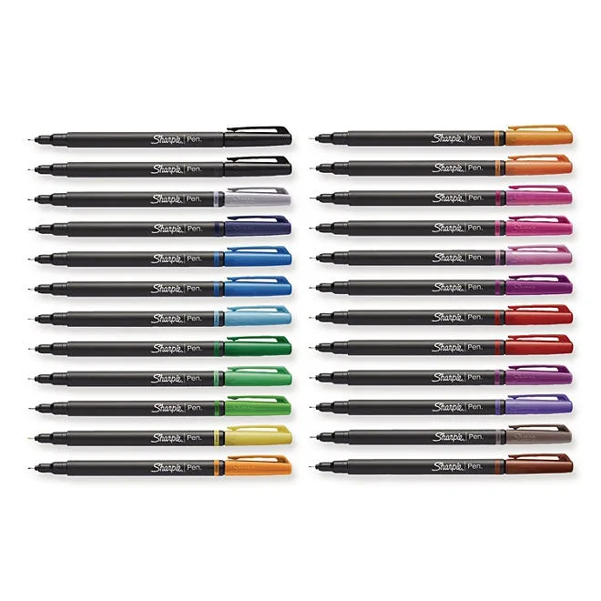 Sharpie Art Pen Porous Point Pen, Stick, Fine 0.4 mm, Assorted Ink Colors, Black Barrel, 24/Pack 4