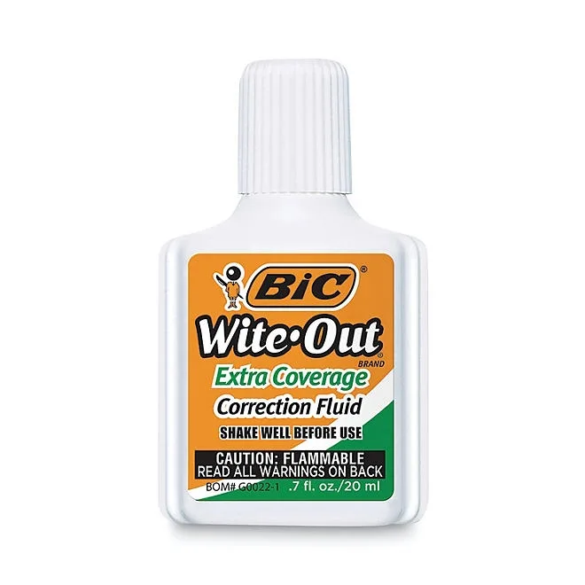 BIC Wite-Out Extra Coverage Correction Fluid, 20 ml Bottle, White 12-pack 3