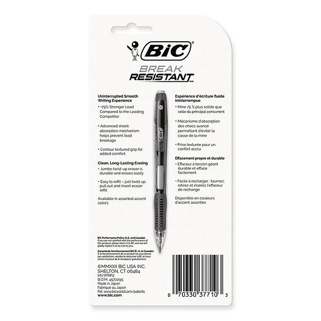 BIC Break-Resistant Mechanical Pencils with Erasers, 0.7 mm, HB (2), Black Lead, Assorted Barrel Colors, 2/Pack 3