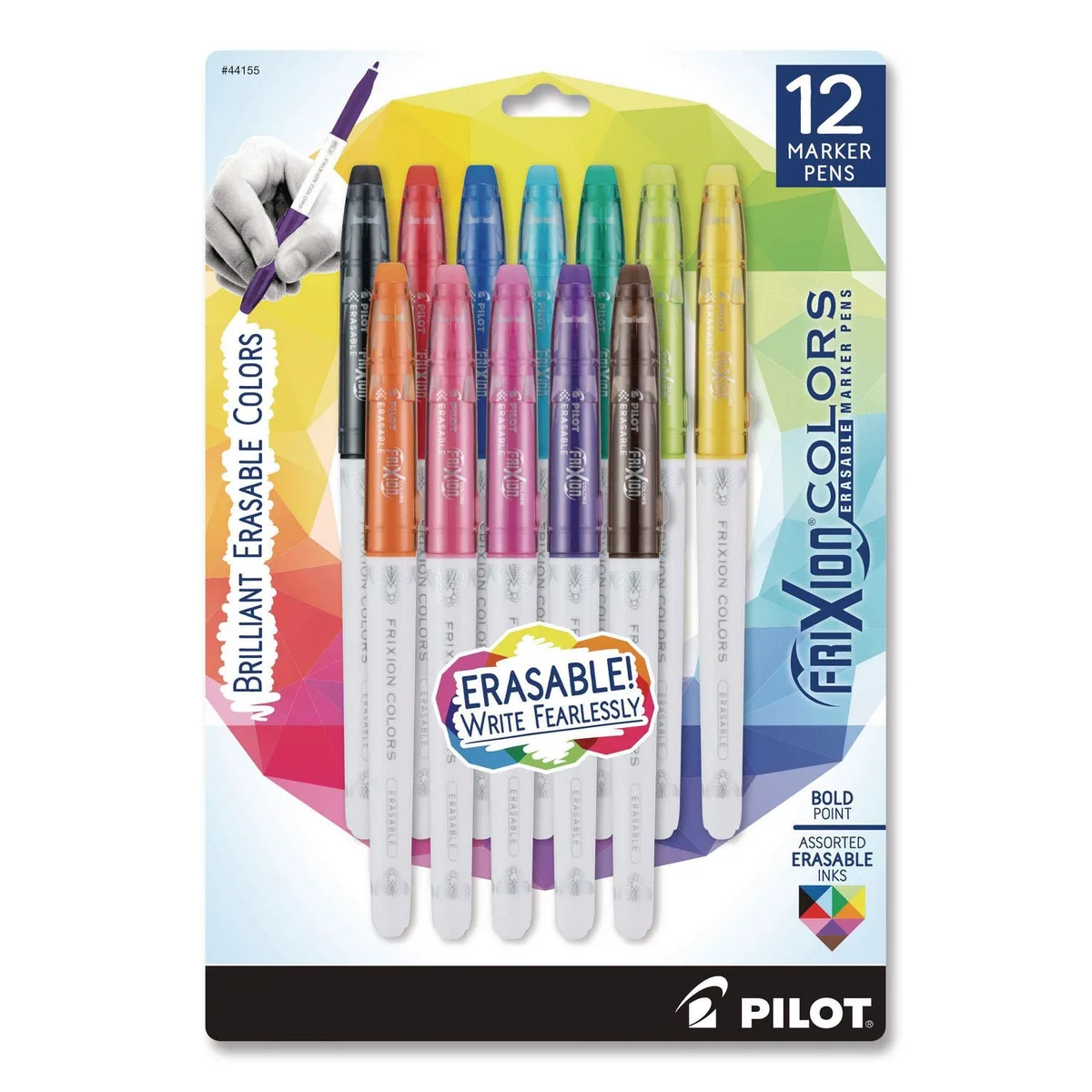 Pilot FriXion Colors Erasable Porous Point Pen, Stick, Bold 2.5 mm, Assorted Ink and Barrel Colors, 12/Pack