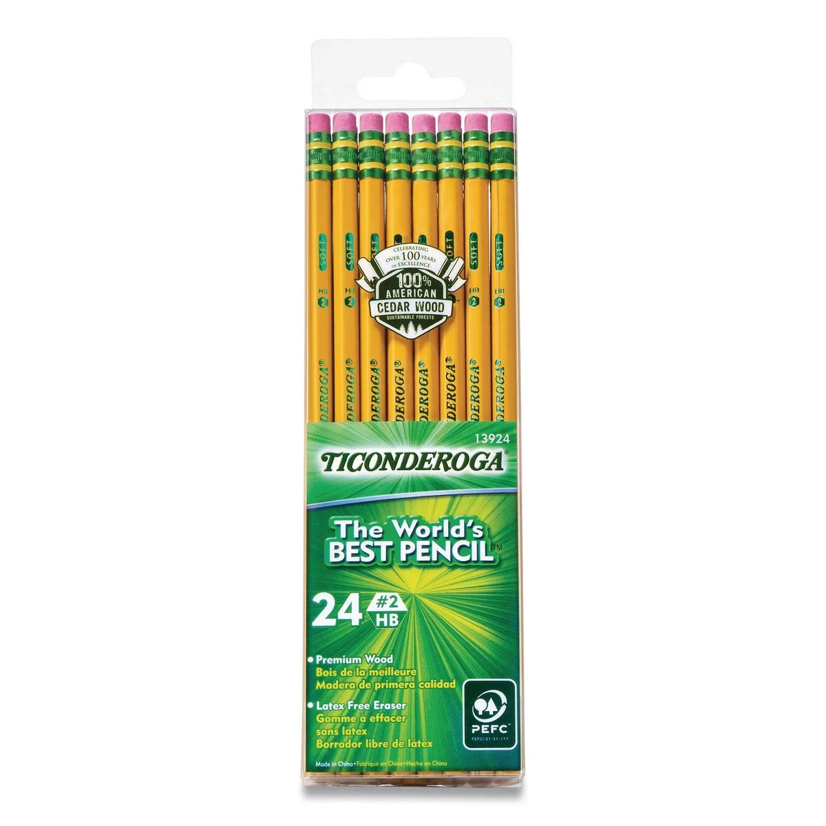 Ticonderoga Pencils, HB (2), Black Lead, Yellow Barrel, 24/Pack