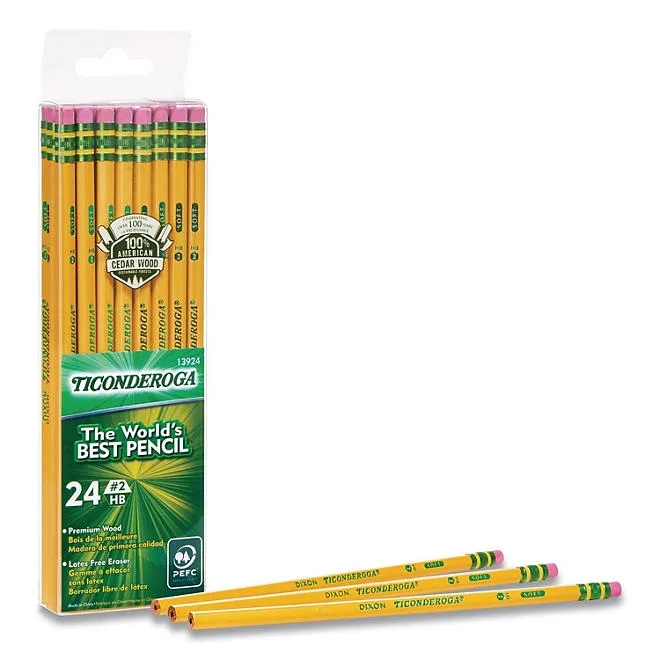 Ticonderoga Pencils, HB (2), Black Lead, Yellow Barrel, 24/Pack 3