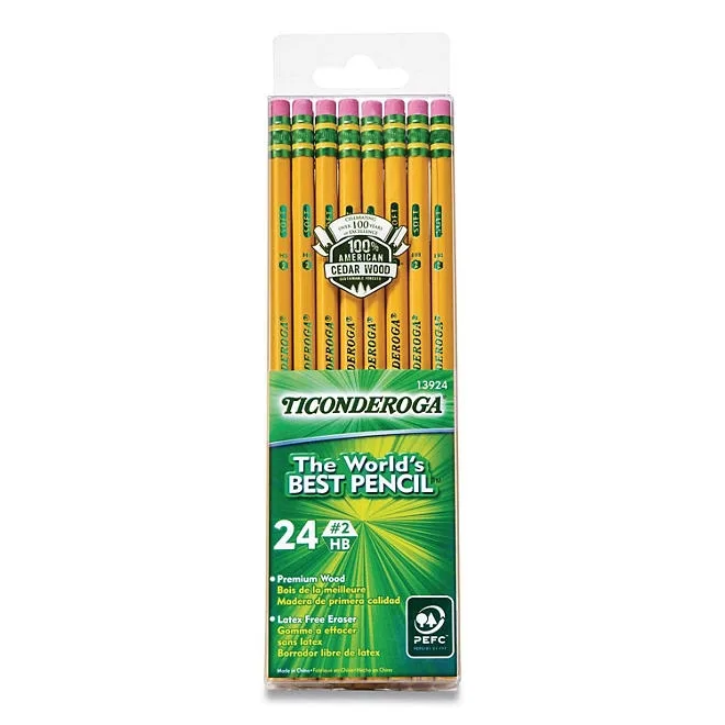 Ticonderoga Pencils, HB (2), Black Lead, Yellow Barrel, 24/Pack 2