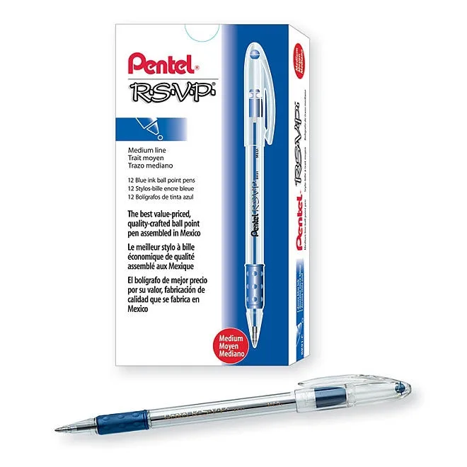 Pentel - R.S.V.P. Ballpoint Stick Pen, Blue Ink, Medium - 12 Pens 3