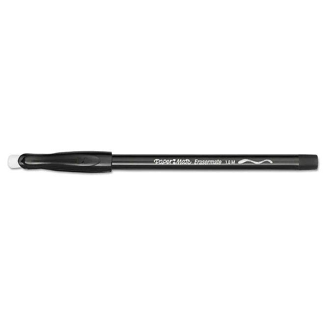 Paper Mate - Eraser Mate Ballpoint Stick Erasable Pen, Black Ink, Medium - Dozen 3