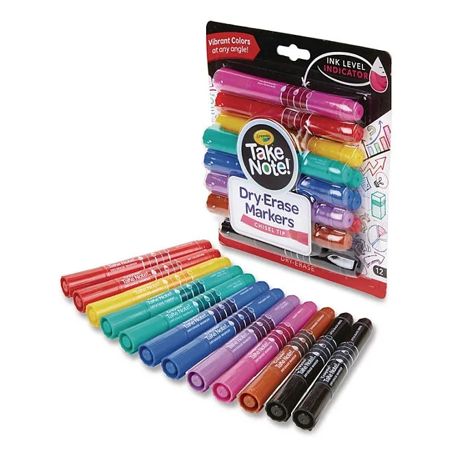 Crayola Take Note Dry-Erase Markers, Broad, Chisel Tip, Assorted, 12/Pack 4