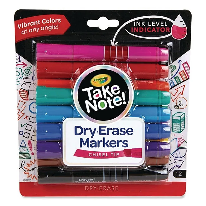Crayola Take Note Dry-Erase Markers, Broad, Chisel Tip, Assorted, 12/Pack 2