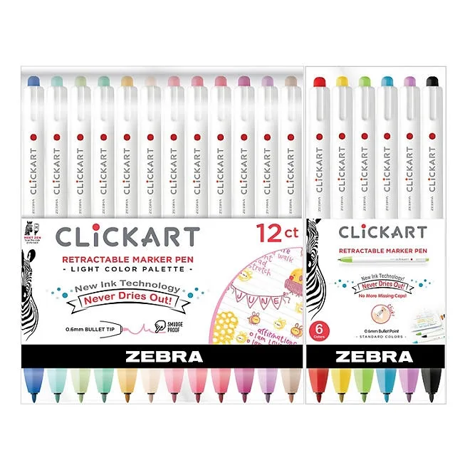 ClickArt Retractable Marker Pen 0.6mm Assorted 18pk 2