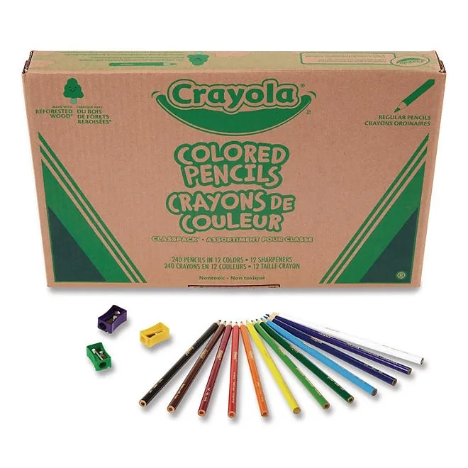 Crayola Color Pencil Classpack Set with (240) Pencils and (12) Pencil Sharpeners, Assorted Lead and Barrel Colors, 240/Pack 4