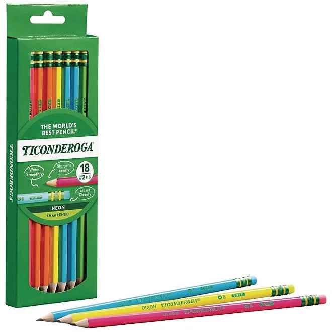 Ticonderoga Pre-Sharpened Pencil, 2.2 mm, HB (2), Black Lead, Neon Assorted Barrel Colors, 18/Pack 4