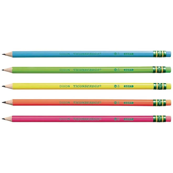 Ticonderoga Pre-Sharpened Pencil, 2.2 mm, HB (2), Black Lead, Neon Assorted Barrel Colors, 18/Pack 5