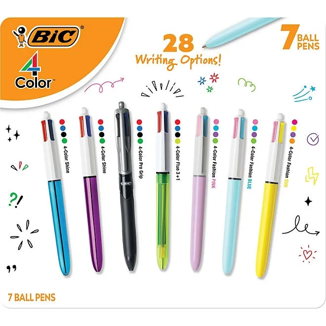 BIC 4-Color Retractable Ball Point Pens, 7-Count, Assorted Colors 2