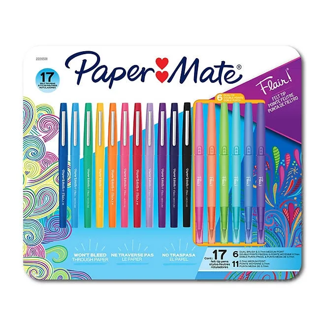 Paper Mate Flair Felt Tip Pens, Medium and Dual-Brush Tip, Assorted Colors, 17 Count 2