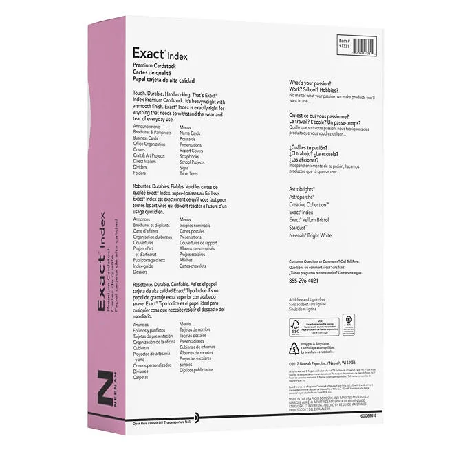 Exact Index Cardstock, 8.5 x 11", 94 Bright, 110 lbs., 1 Ream (275 sheets) 3
