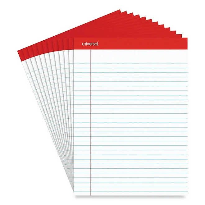 Universal Perforated Edge Writing Pad, Legal Ruled, Letter, White, 50-Sheet Pads, 12ct. 2