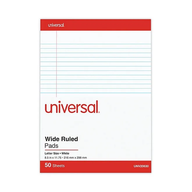 Universal Perforated Edge Writing Pad, Legal Ruled, Letter, White, 50-Sheet Pads, 12ct. 3