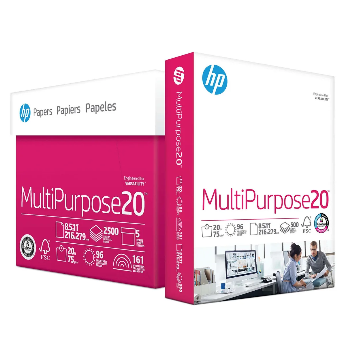 HP Multipurpose Copy Paper, 8.5 x 11&rdquo, 96 Bright, 20 lbs., 5 Reams (2,500 sheets)