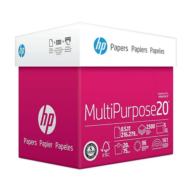 HP Multipurpose Copy Paper, 8.5 x 11”, 96 Bright, 20 lbs., 5 Reams (2,500 sheets) 3