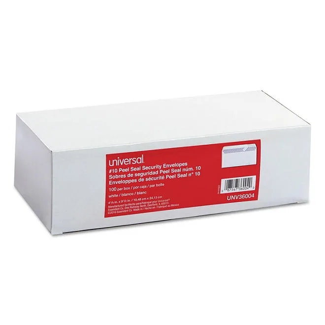 Universal Peel Seal Strip Security Envelope, 10, 4 1/8" x 9 1/2", White, 100/Box 3