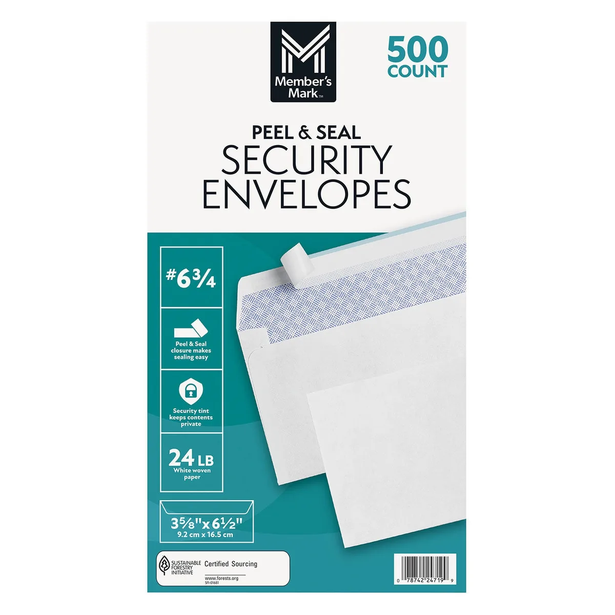 Member's Mark Security Envelope 6-3/4, 500 ct.