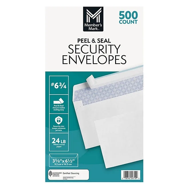 Member's Mark Security Envelope 6-3/4, 500 ct. 2