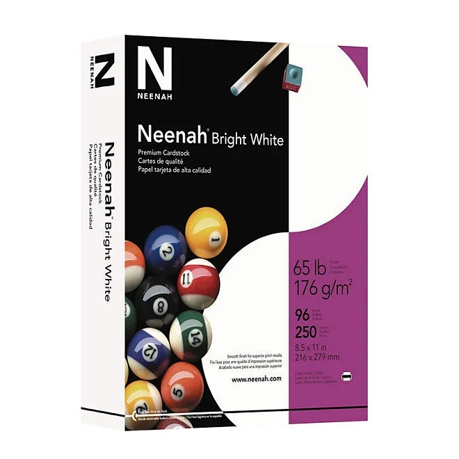 Neenah Bright White Premium Cardstock, 8.5" x 11", 65 lb/176 gsm, White, 96 Brightness, 250 Sheets 2