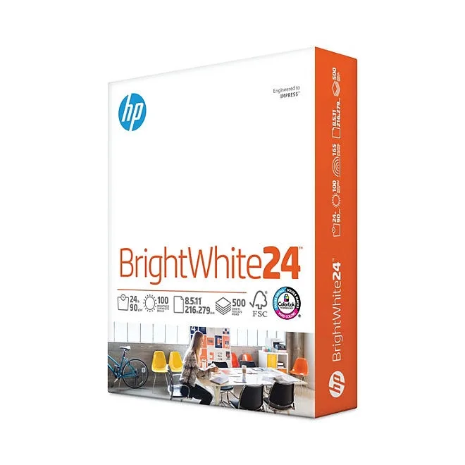 HP Bright White Inkjet Paper, 24lb, 97 Bright, 8 1/2 x 11, 500 Sheets/Ream 2
