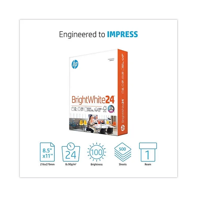 HP Bright White Inkjet Paper, 24lb, 97 Bright, 8 1/2 x 11, 500 Sheets/Ream 3