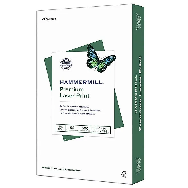 Hammermill - Laser Print Paper, 24lb, 98 Bright, 8-1/2 x 14" - Ream 2