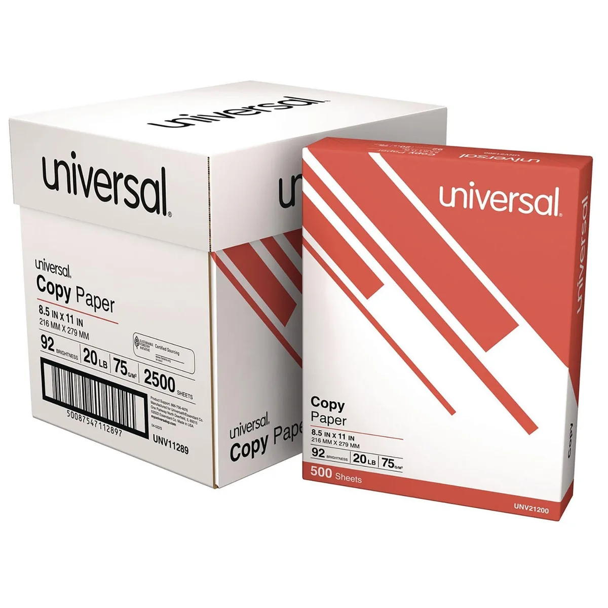 Universal Copy Paper, 20 lb, 92 Bright, 8.5 x 11&rdquo, 5 Reams Half-Case