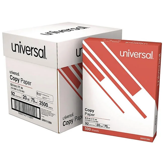 Universal Copy Paper, 20 lb, 92 Bright, 8.5 x 11”, 5 Reams Half-Case 2