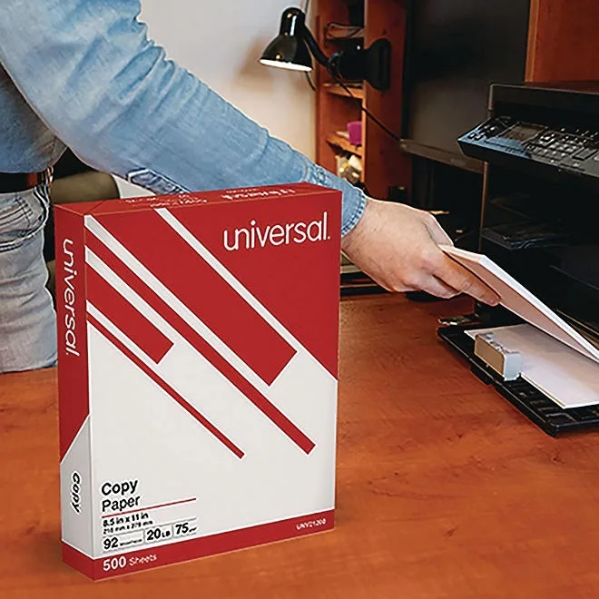 Universal Copy Paper, 20 lb, 92 Bright, 8.5 x 11”, 5 Reams Half-Case 5
