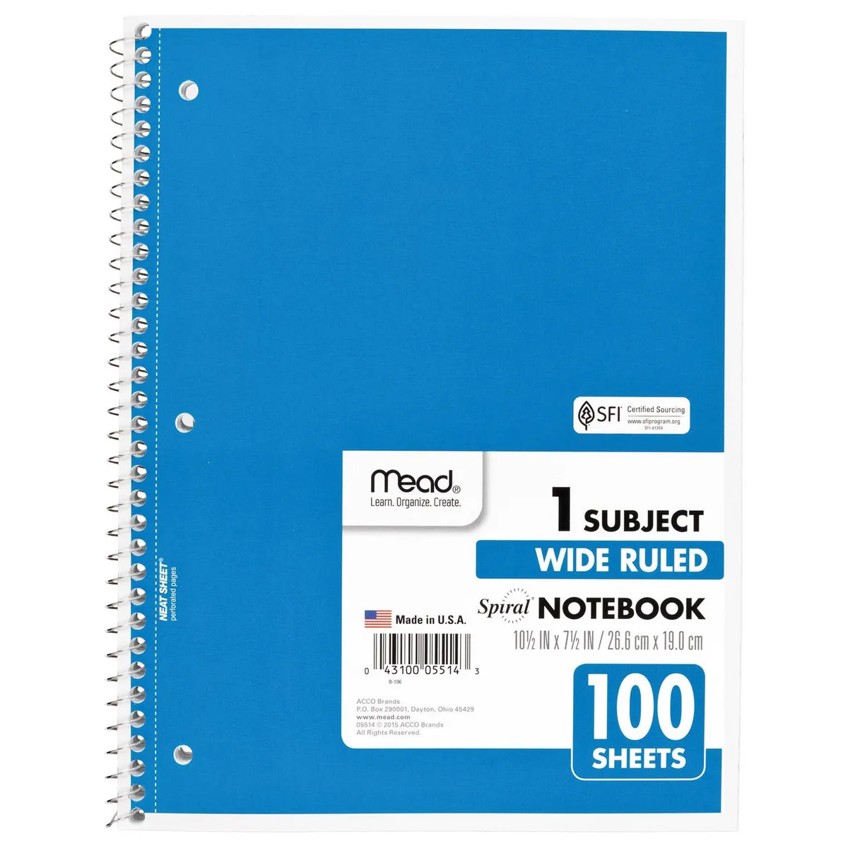 Mead Spiral Notebook, 1-Subject, Randomly Assorted Cover Color, , 100 10.5 x 7.5 Sheets 3