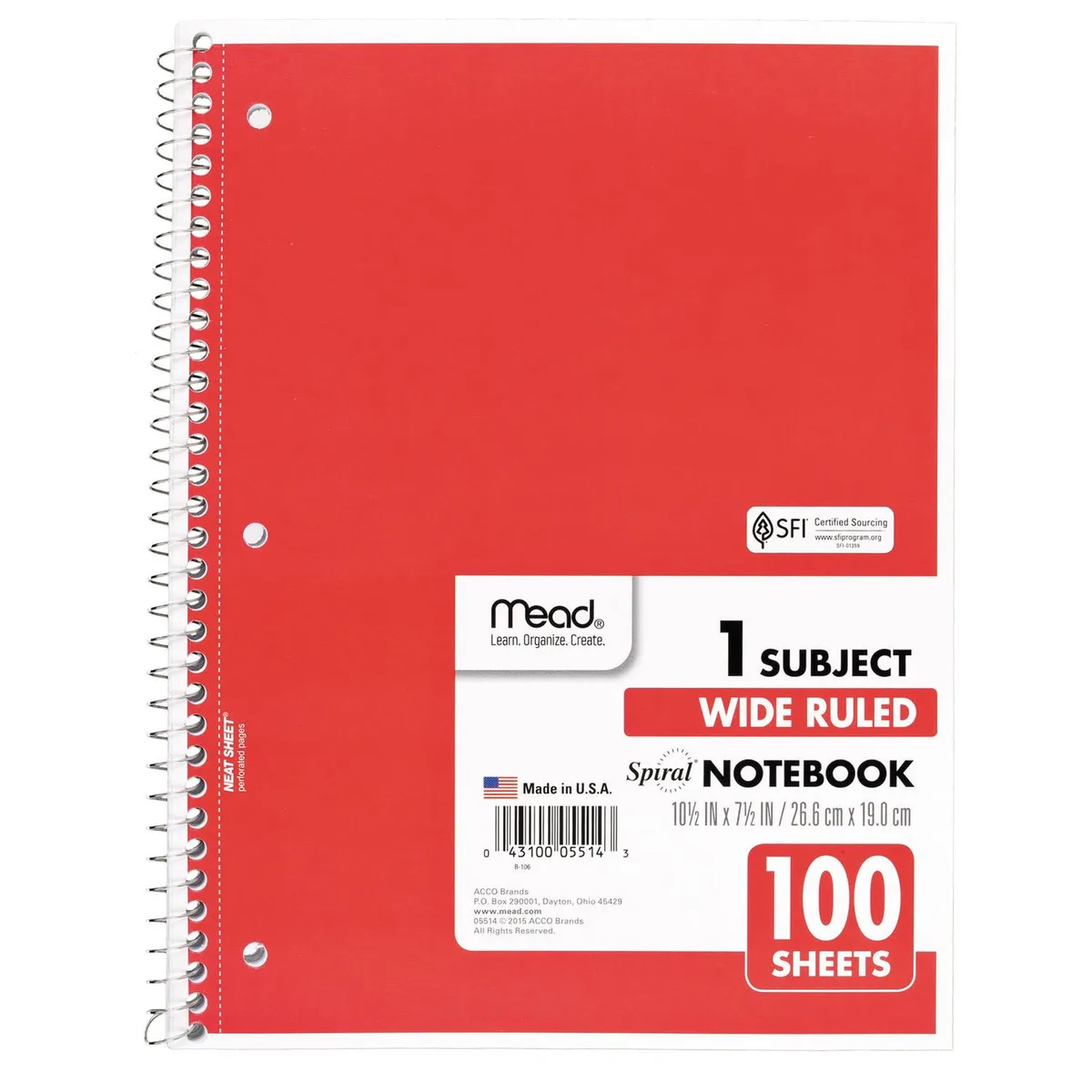 Mead Spiral Notebook, 1-Subject, Randomly Assorted Cover Color, , 100 10.5 x 7.5 Sheets 5