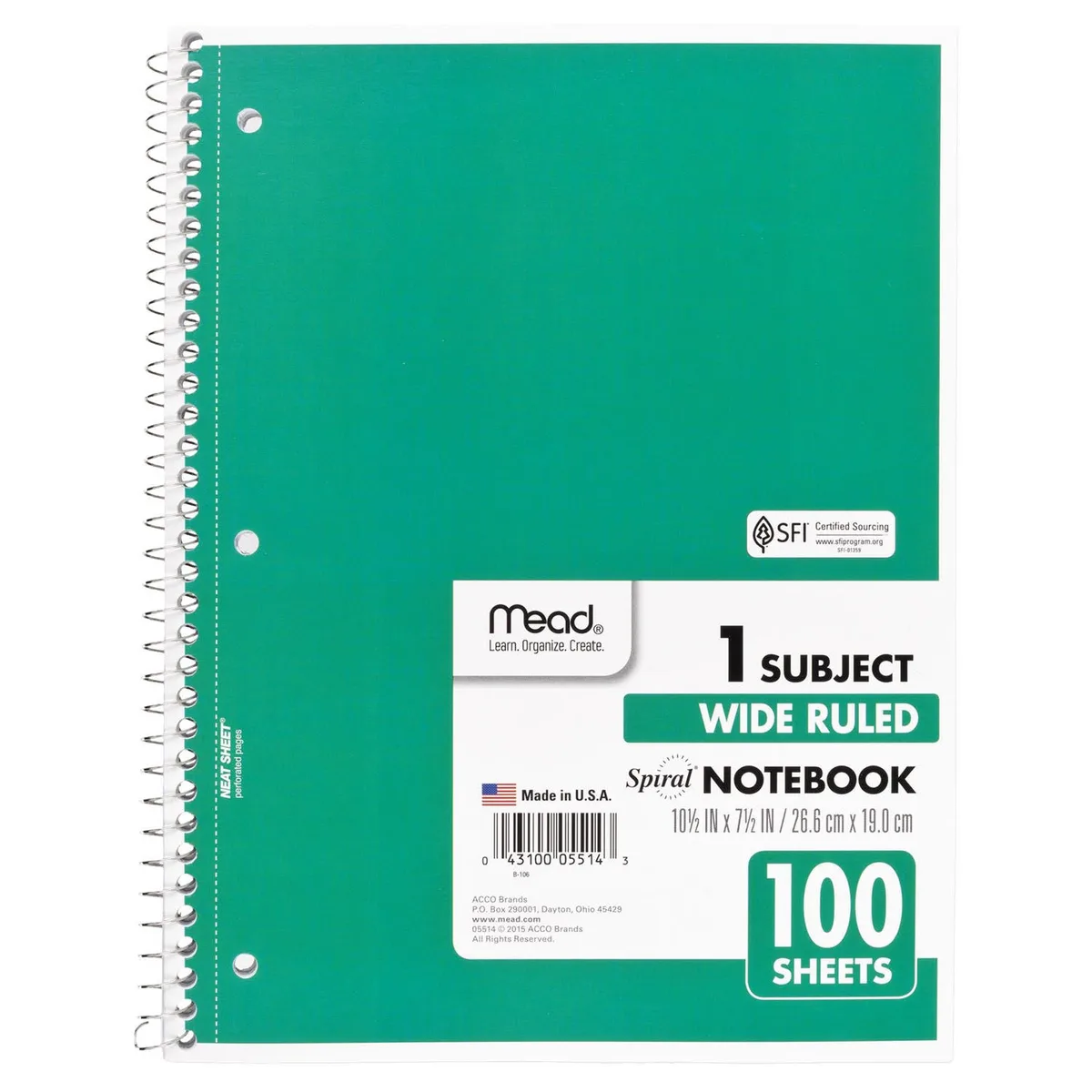 Mead Spiral Notebook, 1-Subject, Randomly Assorted Cover Color, , 100 10.5 x 7.5 Sheets 4