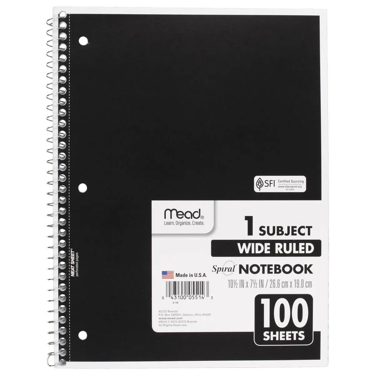 Mead Spiral Notebook, 1-Subject, Randomly Assorted Cover Color, , 100 10.5 x 7.5 Sheets 2