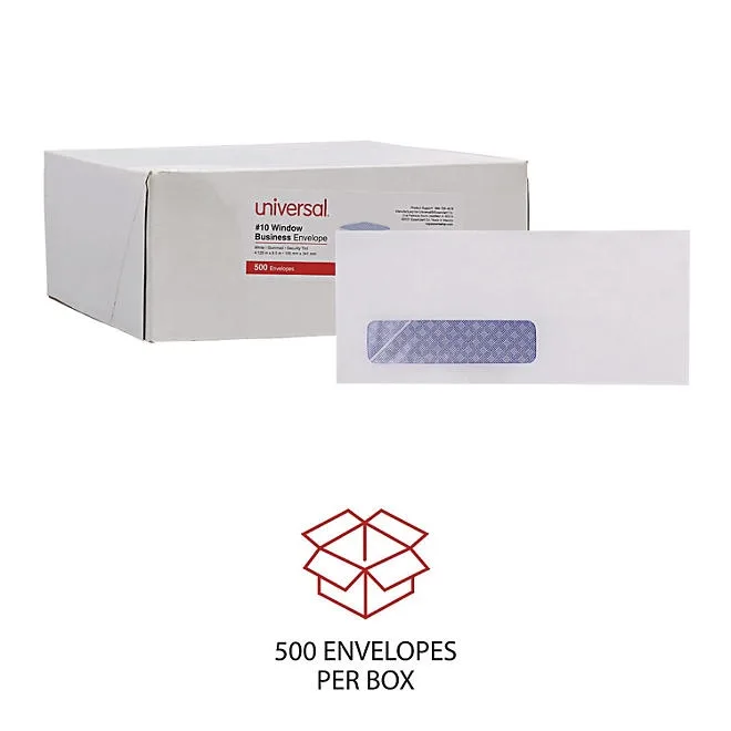 Universal 10 Security Tinted Window Business Envelope, V-Flap, White, 500ct. 5