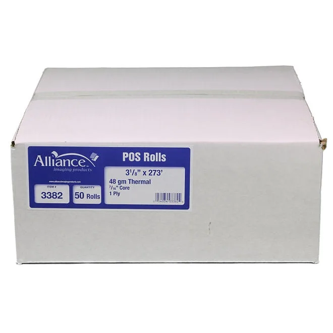Alliance Thermal Paper Receipt Rolls, 3 1/8" x 273", 50 Rolls 2