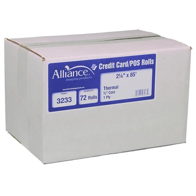 Alliance Thermal Paper Receipt Rolls, 2 1/4" x 85', White, 72 Rolls 2
