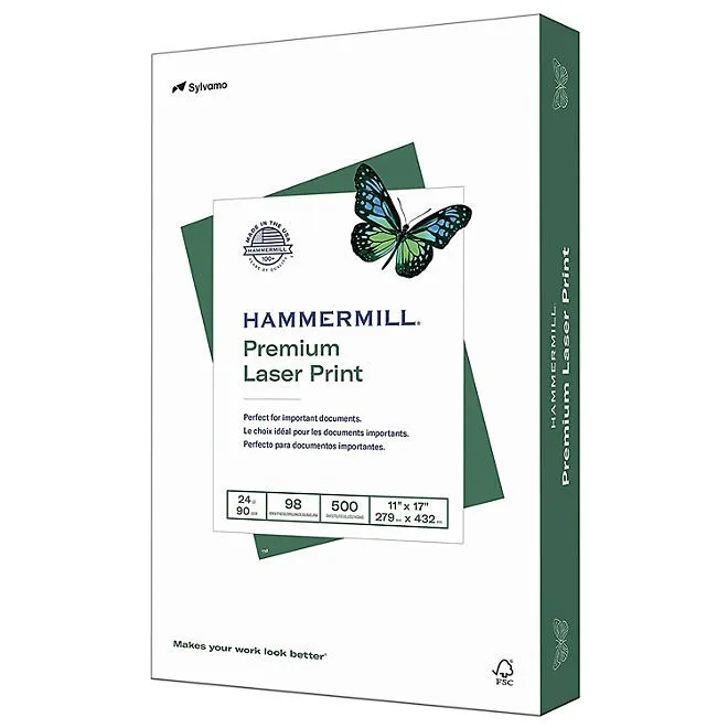 Hammermill - Laser Print Paper, 24lb, 98 Bright, 11 x 17" - Ream 2